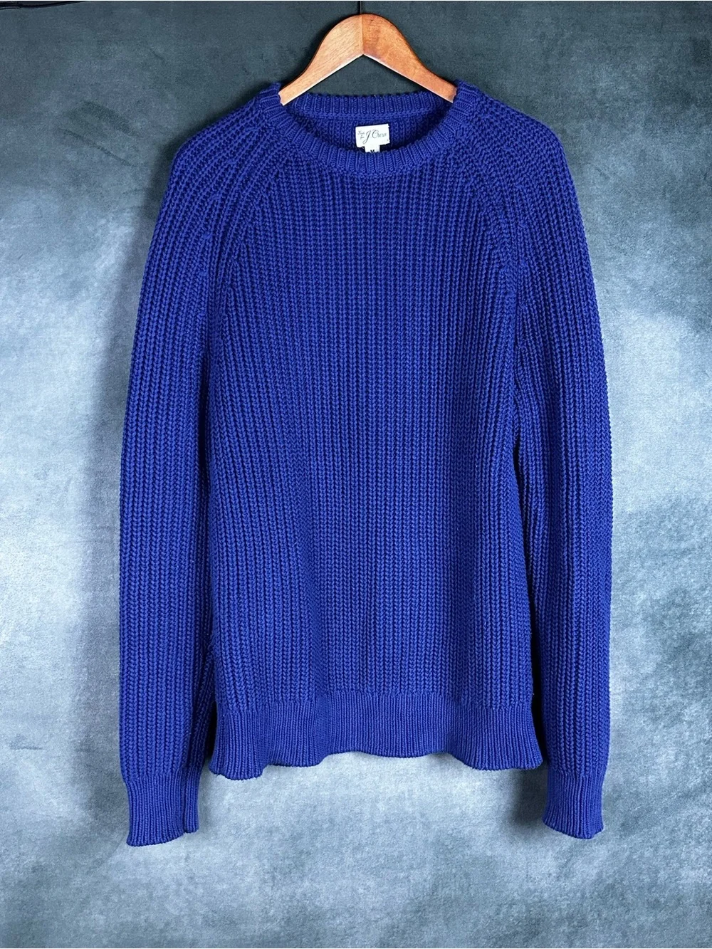 J.Crew Heritage Cotton Shaker-Stitch Fisherman Crewneck Sweater M Vivid Navy